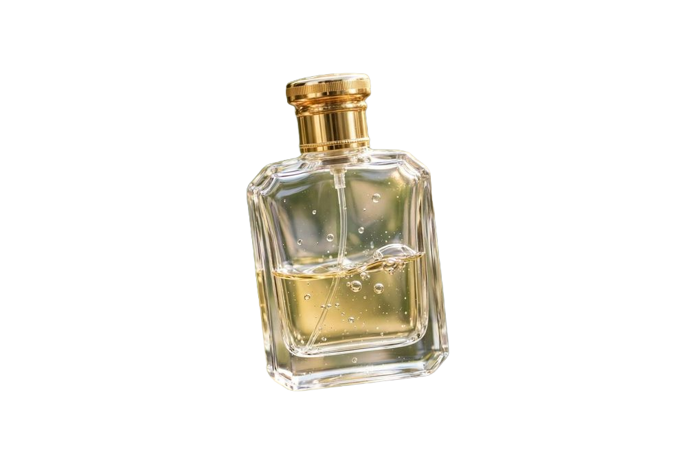 A glass perfume bottle with the background removed