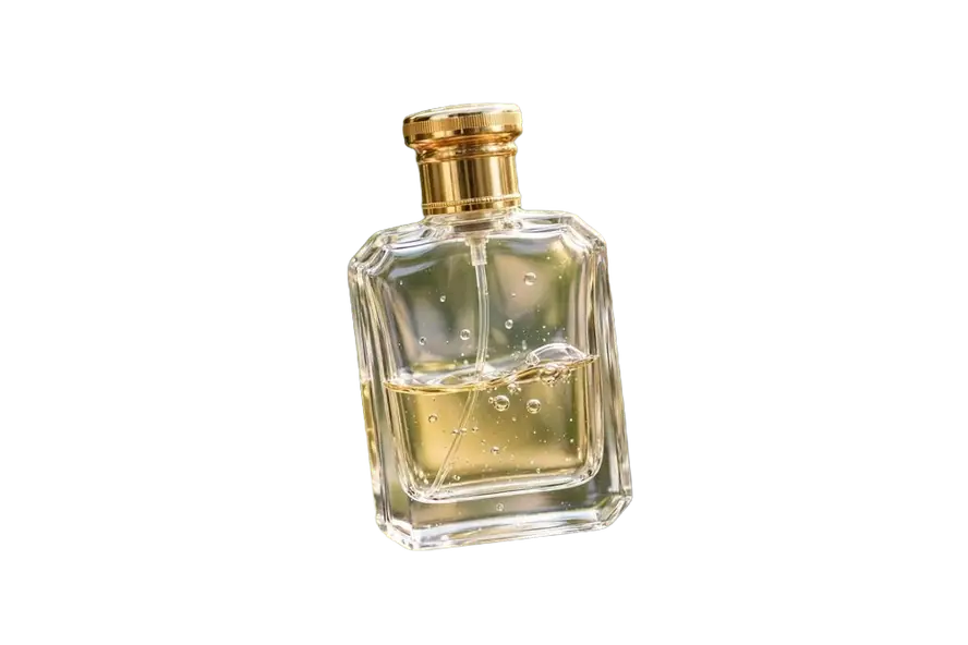 A glass perfume bottle with the background removed