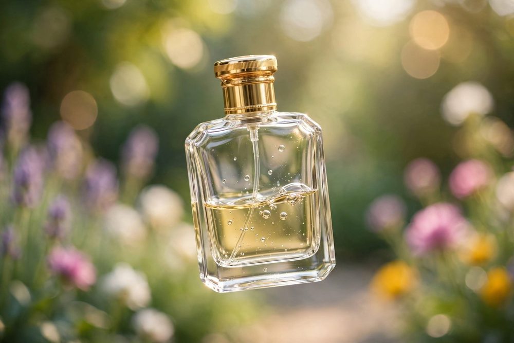 A glass perfume bottle, original photo