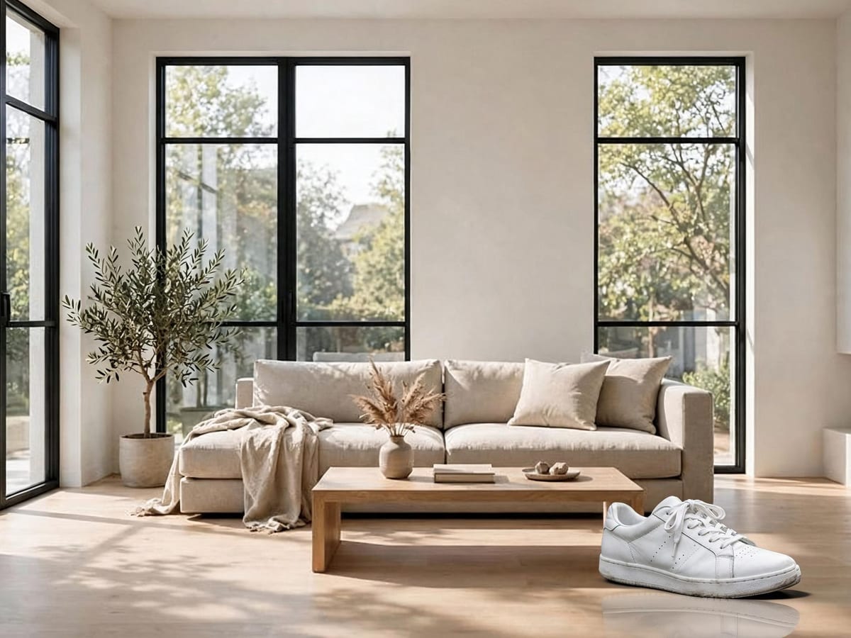 A white leather sneaker on a new background