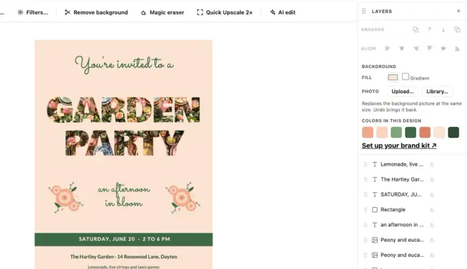 The image editor with a design and its layers