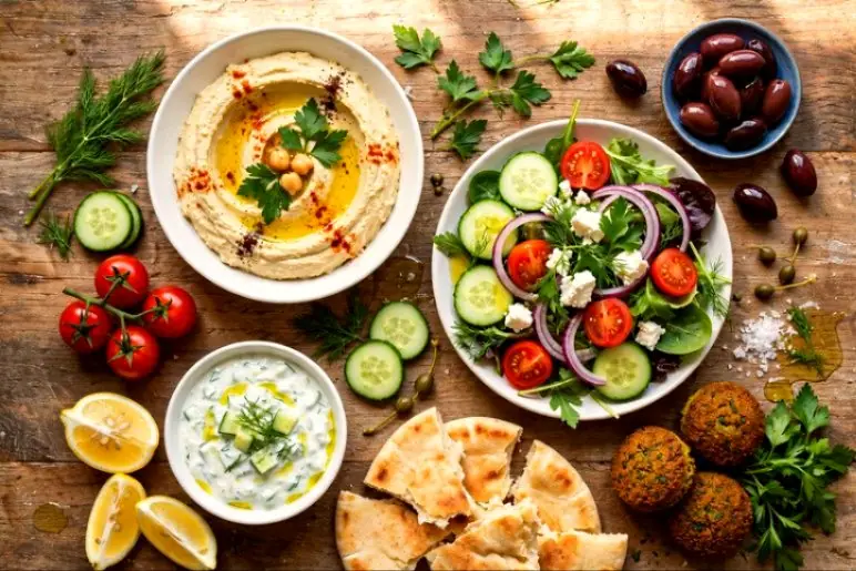 A table of mezze dishes with the Kodachrome filter, edited with Filters